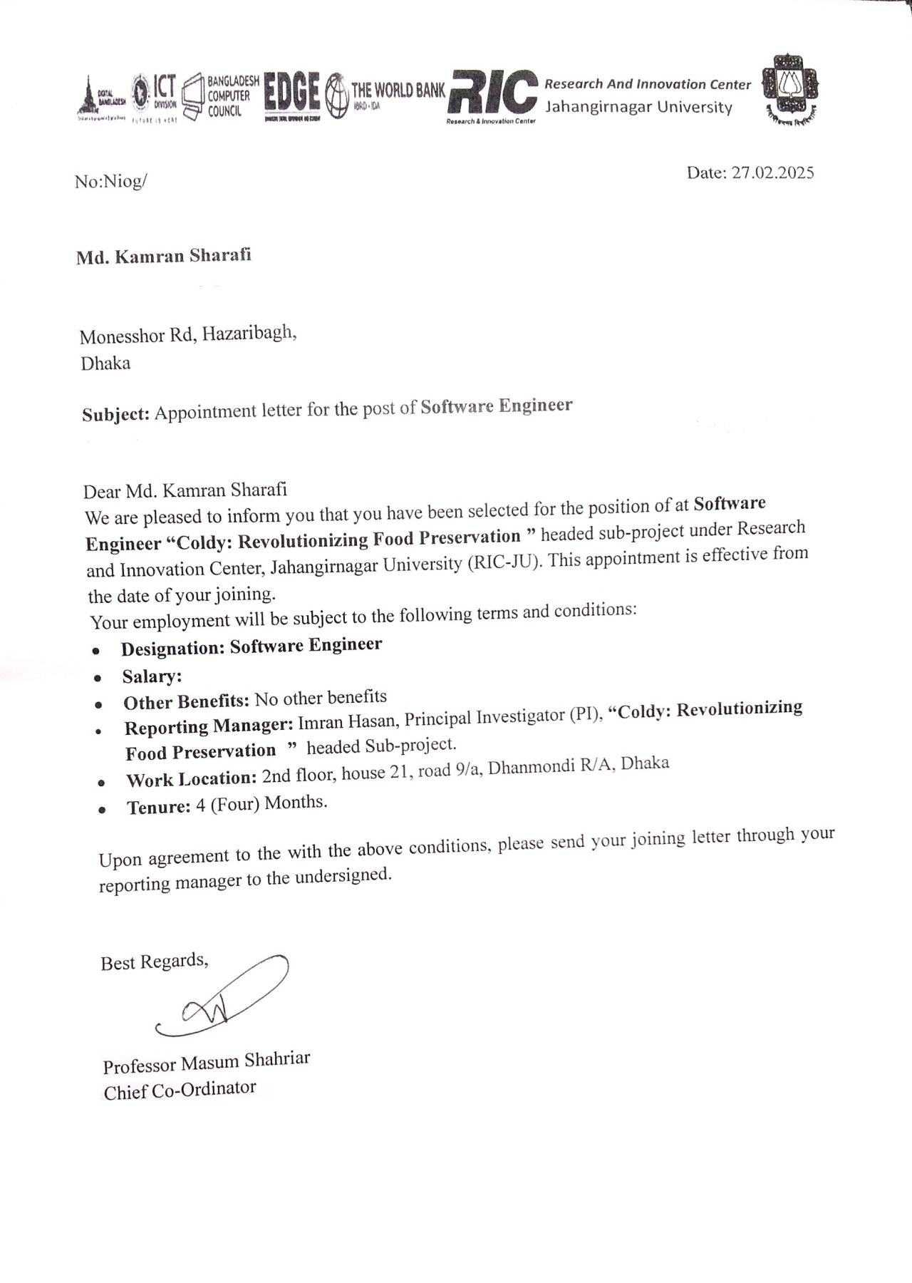 RIC Appointment Letter